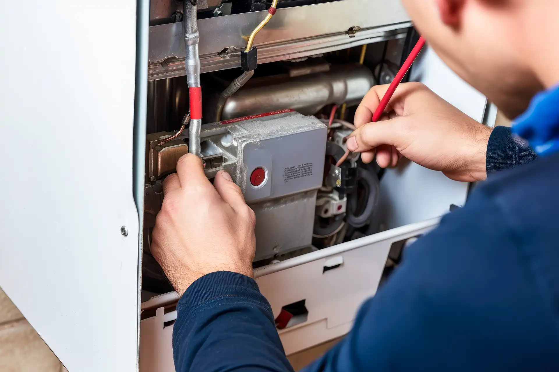technician installing or maintaining furnace system