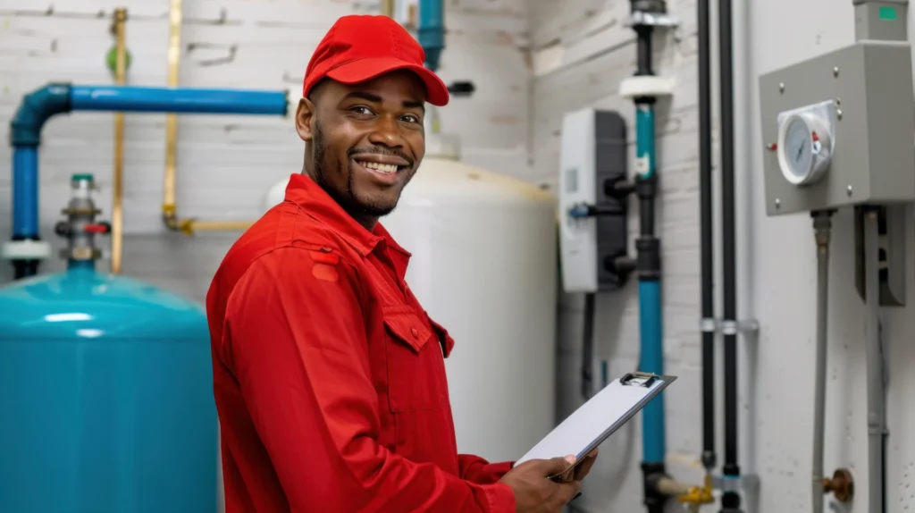 technician wearing a red shirt